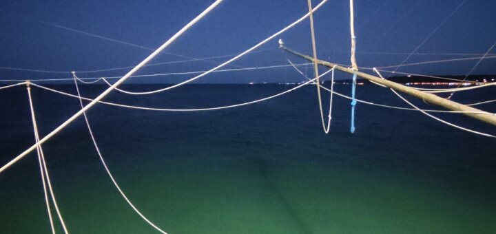 Rigging of trabocco and sea beyond