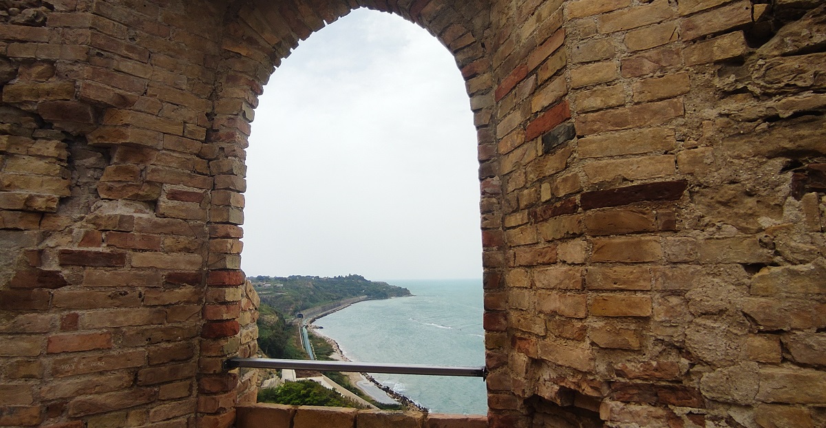 View of coast from arch in Castello Aragonese, Ortona