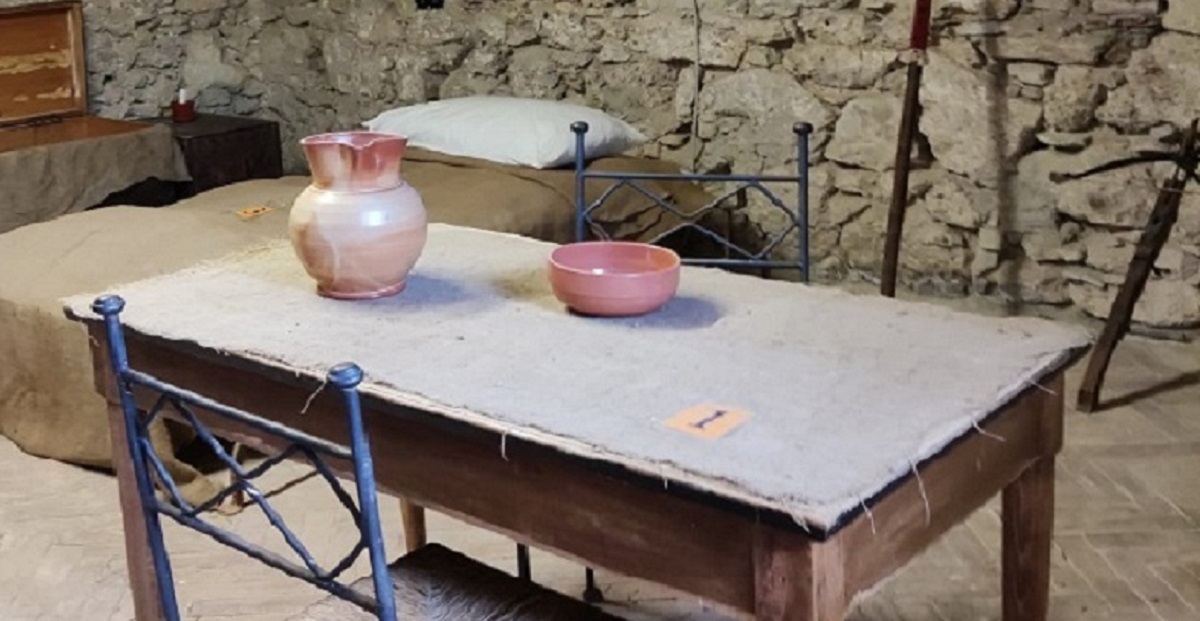 Table and chair in soldiers' barracks