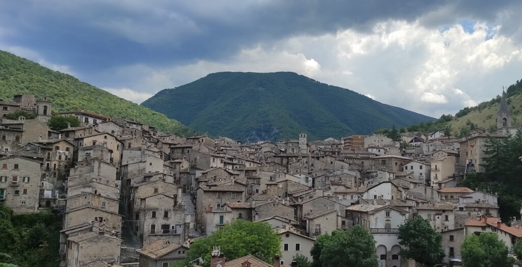 Houses of Scanno with mountain in background