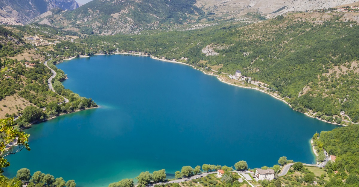 Heart-shaped Scanno Lake from above