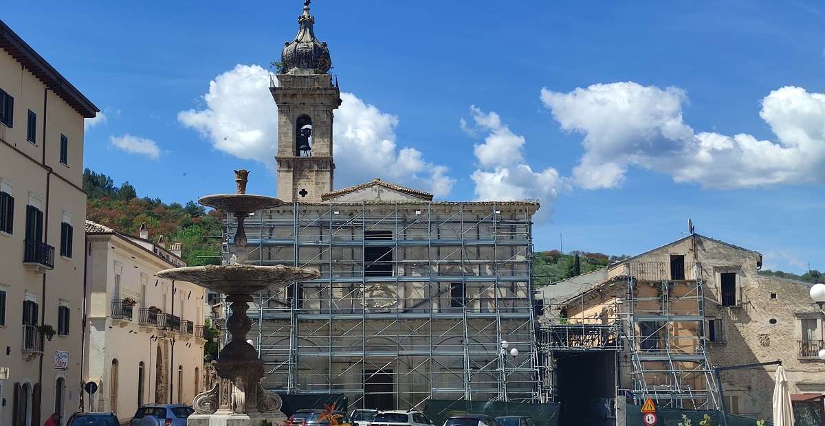 Santa Maria della Pace, Capestrano, church with scaffolding