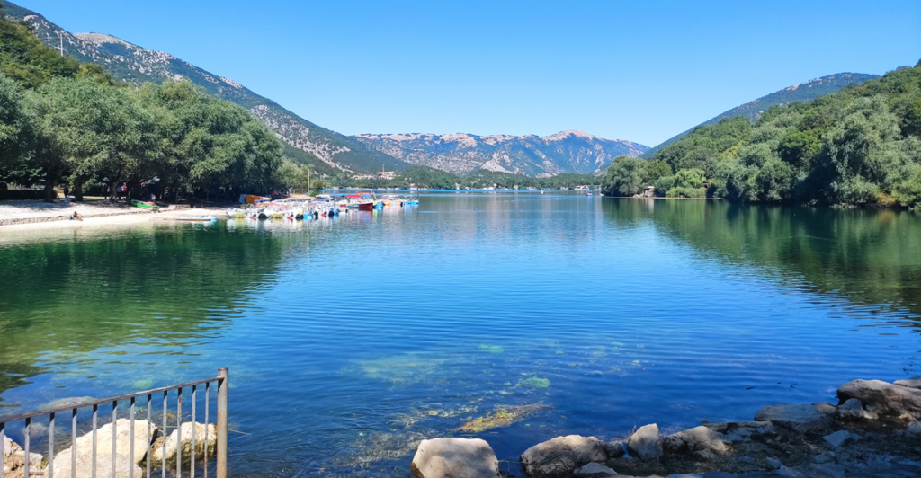 Scanno lake with mountains beyond